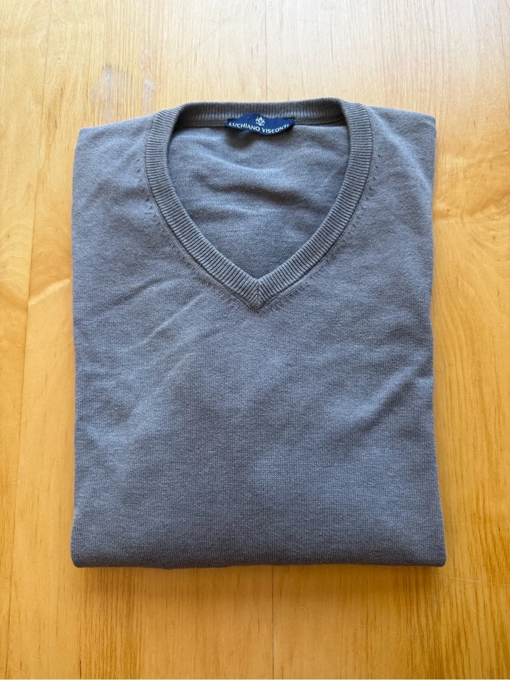 Luciano Visconti 100% Merino Wool V Neck Sweater Gray Men’s XL Lightweight
